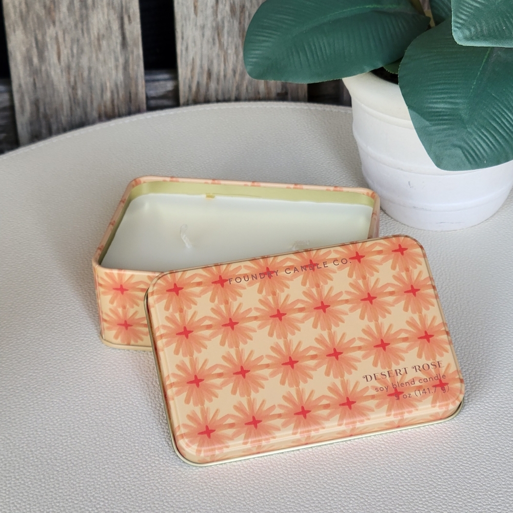 Foundry Candle Co Desert Rose Scented Candle in Decorative Tin